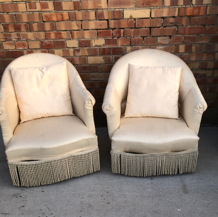PAIR OF FRENCH CRAPAUD FORM ARM CHAIRS AS FOUND
