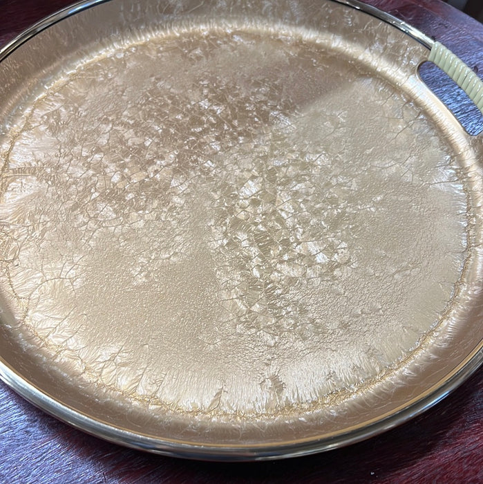 GOLDEN JAPANESE LACQUER WARE ROUND HANDLED TRAY