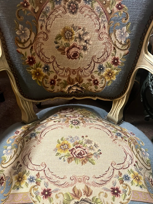 NEEDLEPOINT PAINTED FAUTEUIL CHAIR