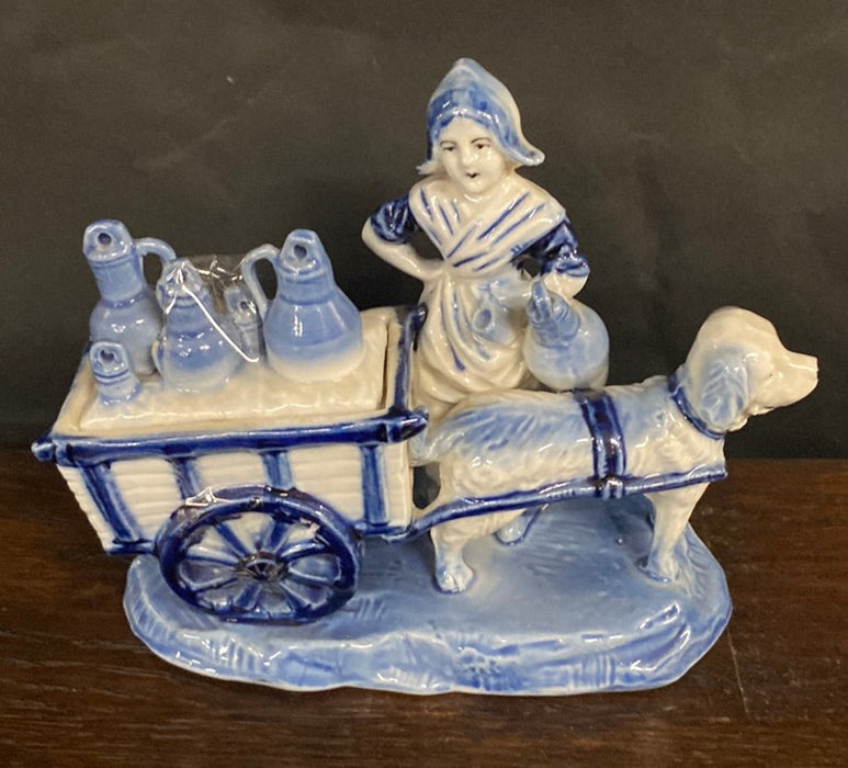 DELFT DOG AND CART FIGURINE