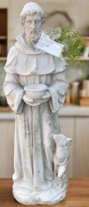 CONCRETE SAINT FRANCIS STATUE WITH DEER