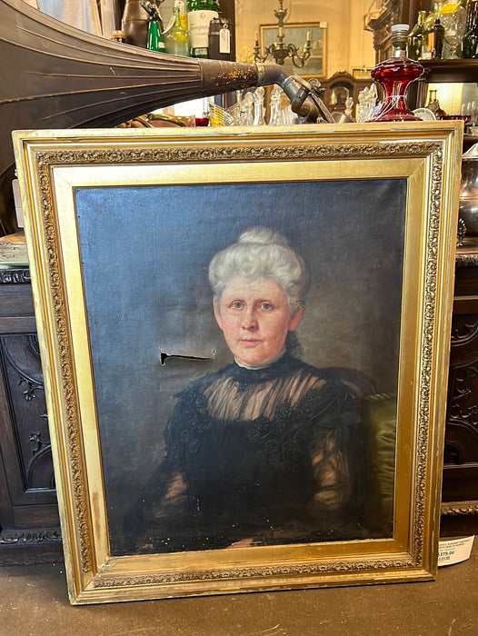 19TH C. PLEASANT PORTRAIT (WITH TEAR) OF HEIRESS