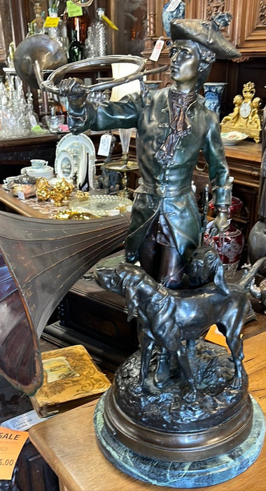 LARGE BRONZE HUNTER WITH DOGS