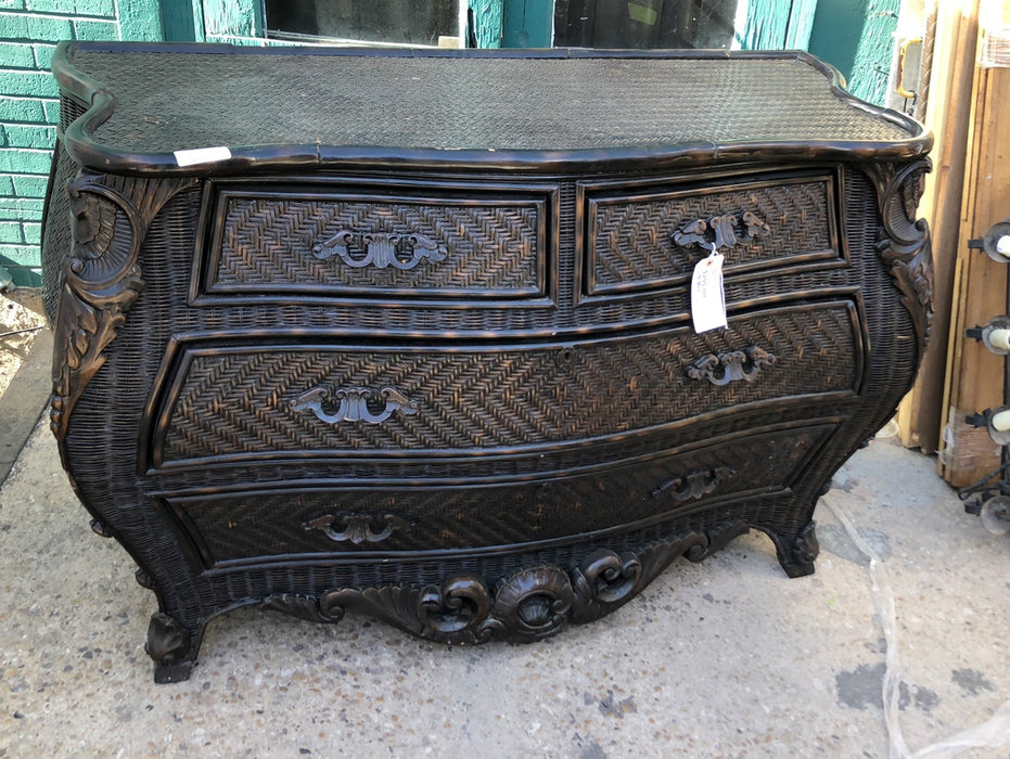 LARGE FAUX CANE COVERED CHEST.