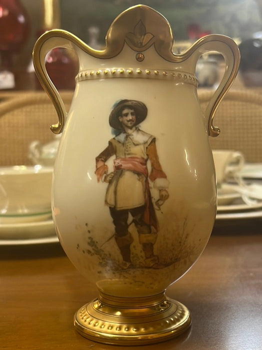 PORCELAIN HAND PAINTED AND GILT SWORDSMAN VASE