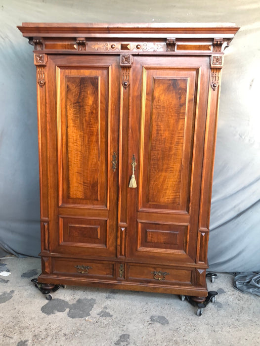 FRENCH MAHOGANY 2 DOOR ARMOIRE WITH 14 PULL OUT SHELVES