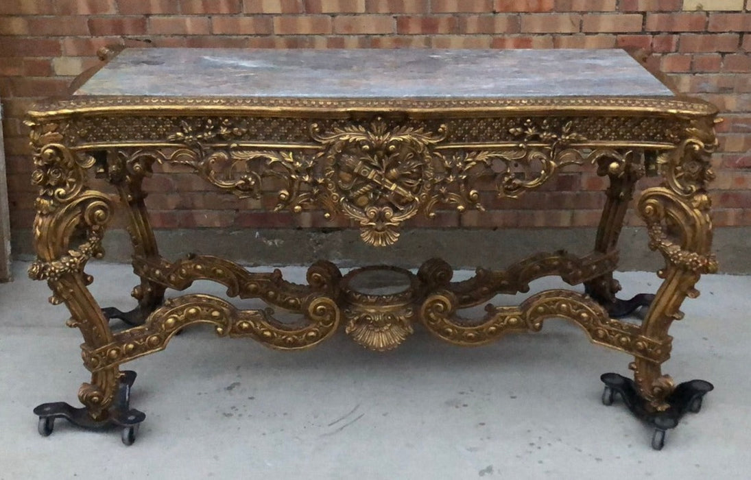 LARGE GILT BAROQUE MARBLE TOP TABLE
