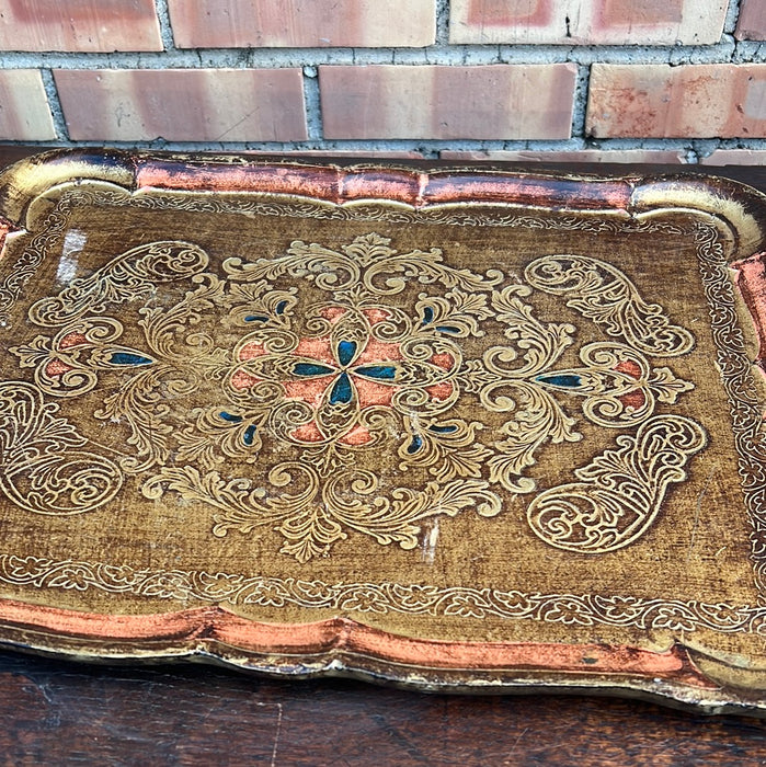 LARGE RECTANGULAR GOLD AND ORANGE FLORENTINE TRAY