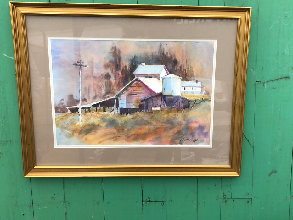 WATER COLOR PAINTING OF A BARN BY MARY BEASLEY NYE