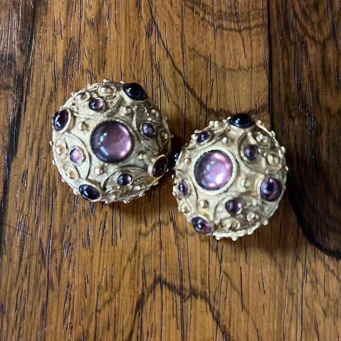 PAIR OF GOLDEN AND PURPLE CLIP ON EARRINGS