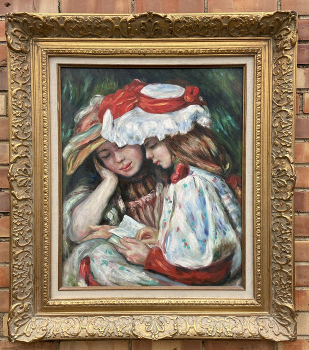 OIL PAINTING OF 2 GIRLS IN BONNETS