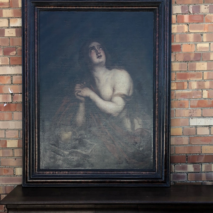 LARGE 18TH CENTURY MARY MAGDALENE OIL PAINTING ON CANVAS IN 20TH C, FRAME