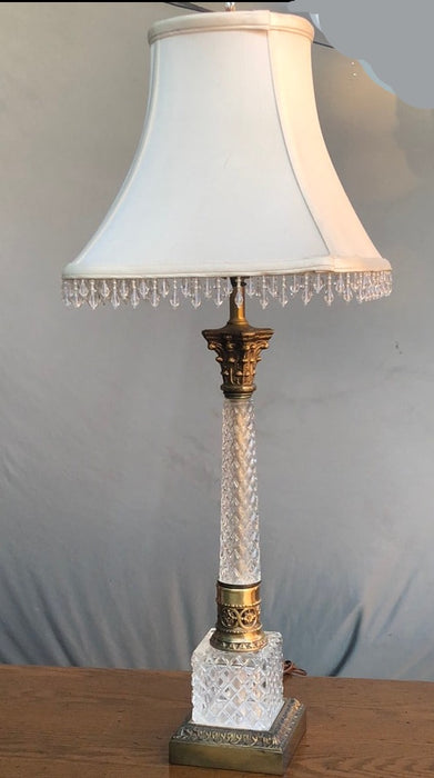 CRYSTAL AND BRASS LAMP WTH SHADE