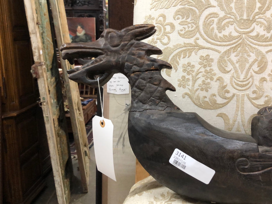 INDONESIAN CARVED WOOD DRAGON CANDLE STAND - AS FOUND