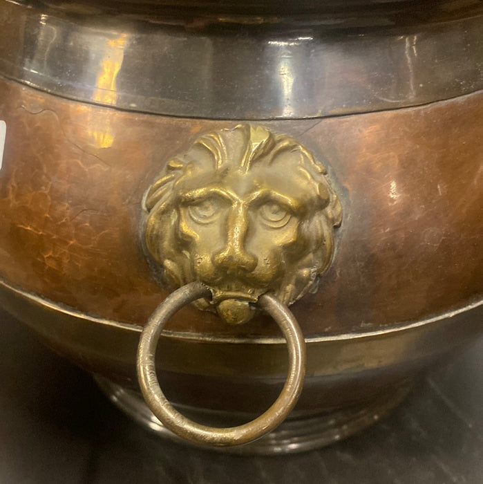 COPPER AND BRASS LION JARDINIERE