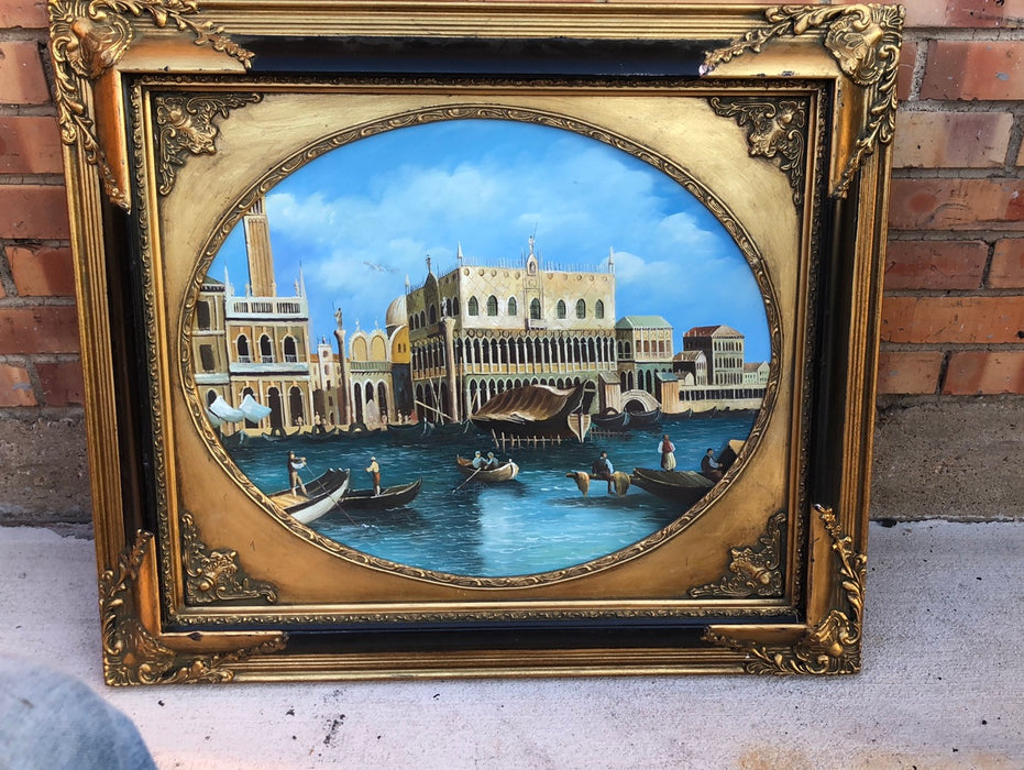 BLACK AND GOLD FRAME WITH AS IS PAINTING