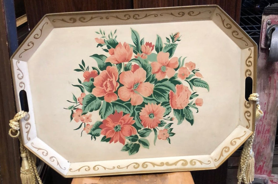 LARGE FLORAL TOLE TRAY