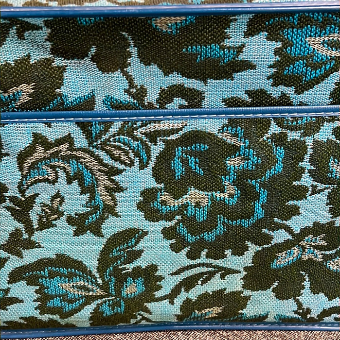 VINTAGE GREEN AND TURQUOISE FLORAL SUITCASE