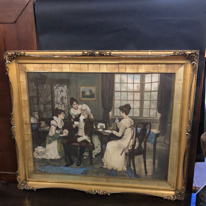 LARGE GOLD FRAMED PRINT OF EARLY 19TH CENTURY INTERIOR