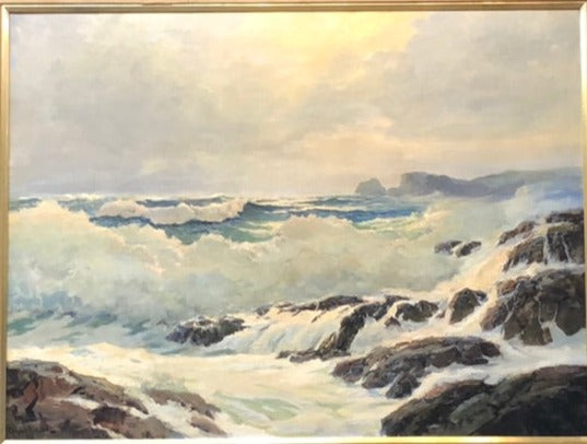 ROBERT WOOD 1953 LARGE SEASCAPE OIL PAINTING