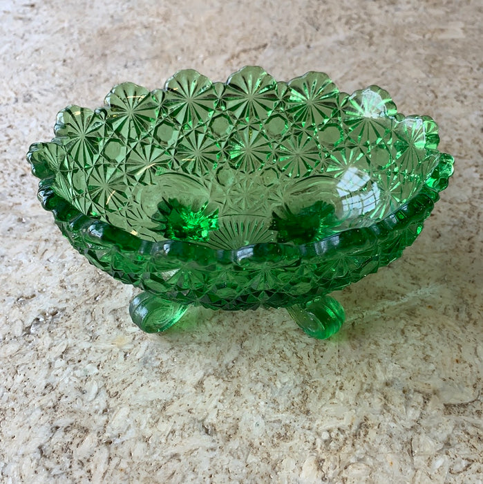 GREEN TIARA GLASS FOOTED DISH