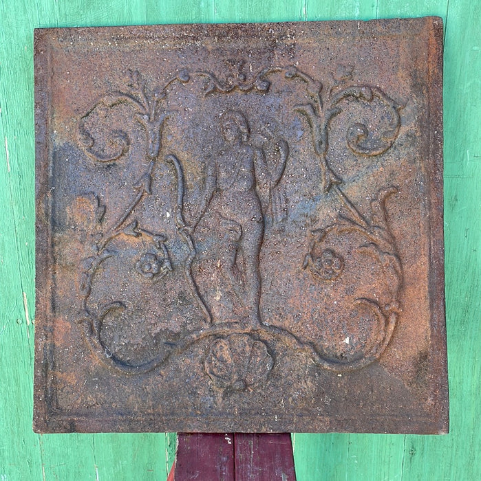 CAST IRON FIREBACK WITH NUDE WOMAN