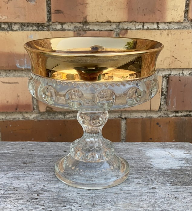 GOLD RIMMED GLASS COMPOTE