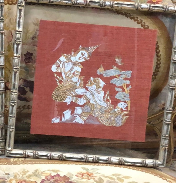 PAIR OF FRAMED THAI DANCERS PAINTED ON CLOTH