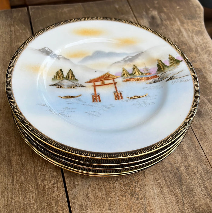SET OF 5 JAPANESE LANDSCAPE PAINTED SMALL PLATES