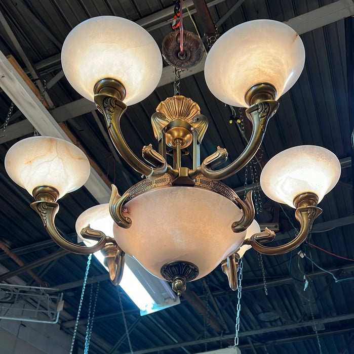 SEVEN LIGHT BRONZE CHANDELIER WITH ALABASTER