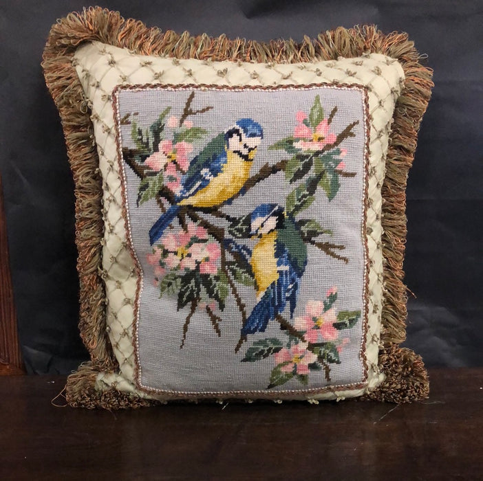 NEEDLEPOINT BLUE JAYS PILLOW