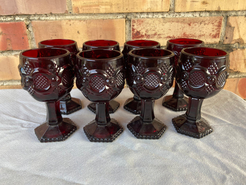 SET OF 8 SMALL RUBY GLASS STEMMED WINE GLASSES