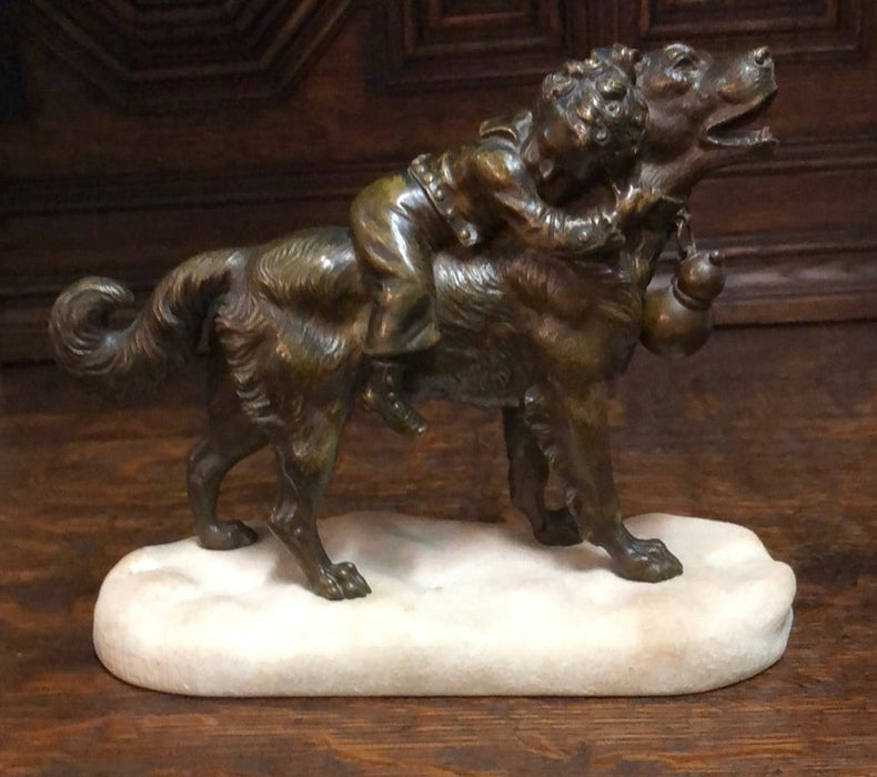 ST. BERNARD WITH CHILD BRONZE ON MARBLE