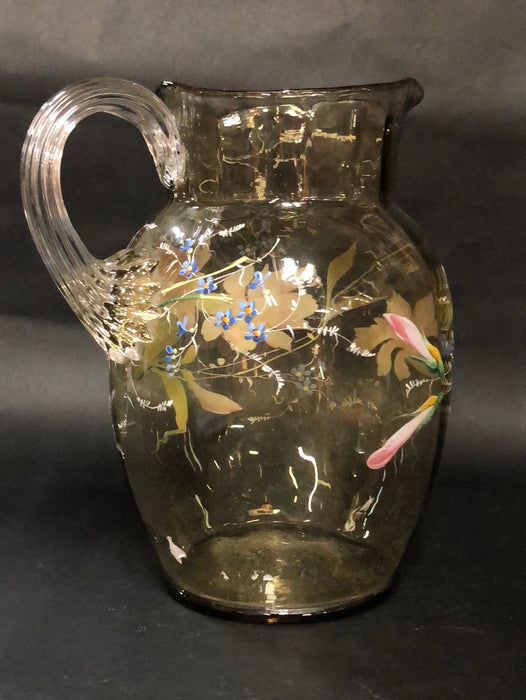 MOSSIER ART GLASS PITCHER WITH ENAMELED FLOWERS