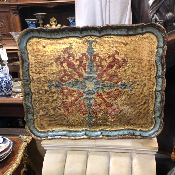 LARGE BLUE AND GOLD FLORENTINE TRAY