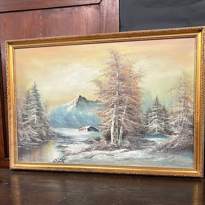 LARGE WINTER SCENE OIL PAINTING ON CANVAS