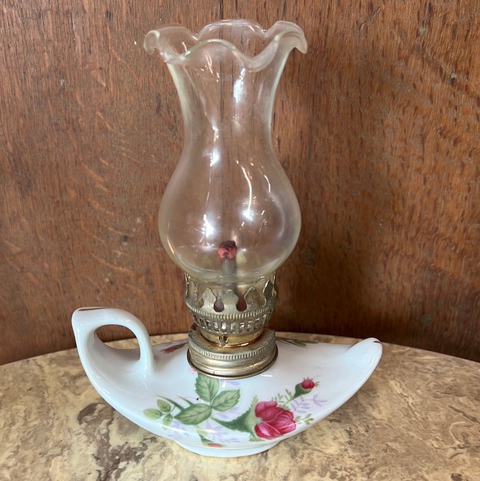 ROSE PORCELAIN WITH GLASS SHADE MINI OIL LAMP