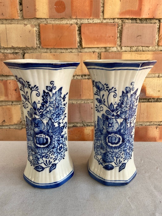 PAIR OF MEDIUM SIZE FLORAL DELFT VASES