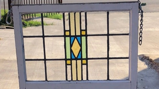 LARGE YELLOW DIAMOND IN BLUE BACKGROUND WITH 13 PANES