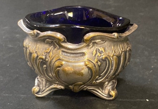 PAIR OF COBALT AND SILVERPLATE OPEN SALTS