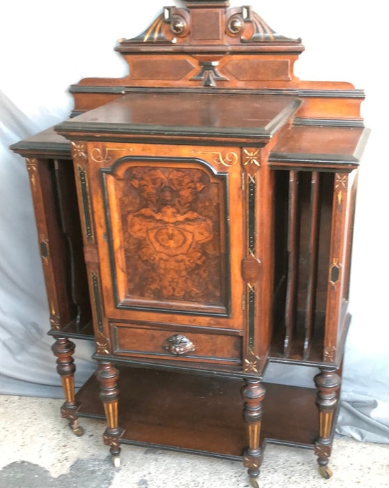 EASTLAKE WALNUT WITH EBONIZED AND GOLD DETAIL MUSIC CABINET