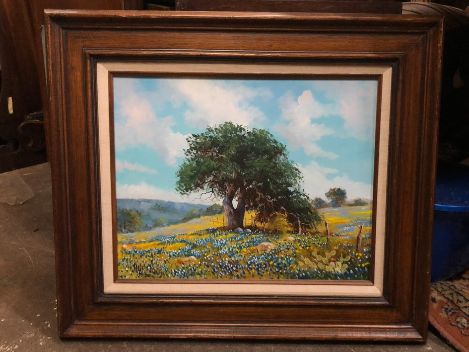 BLUEBONNETS AND A TREE OIL PAINTING BY ALLEN KING