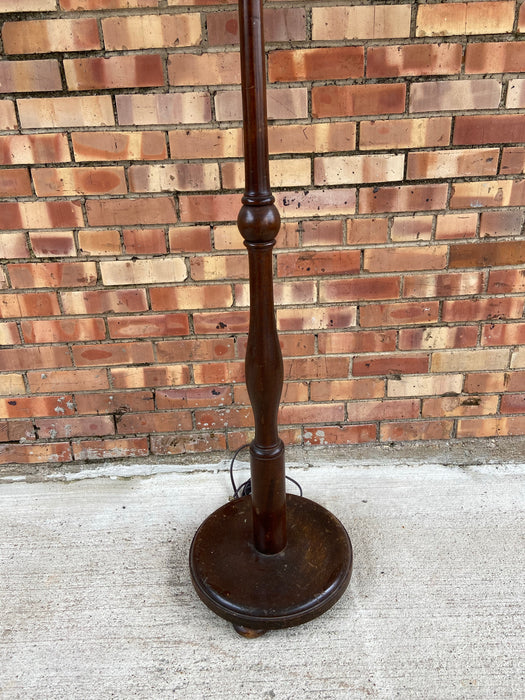 TALL BROWN WOOD TURNED FLOOR LAMP