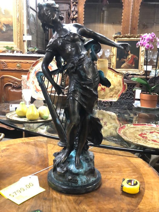 LARGE MARBLE BASED BRONZE LADY STATUE