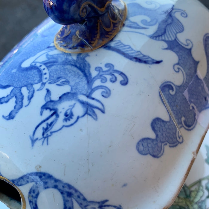 AS FOUND MASON'S IRONSTONE BLUE AND WHITE TUREEN WITH DRAGON