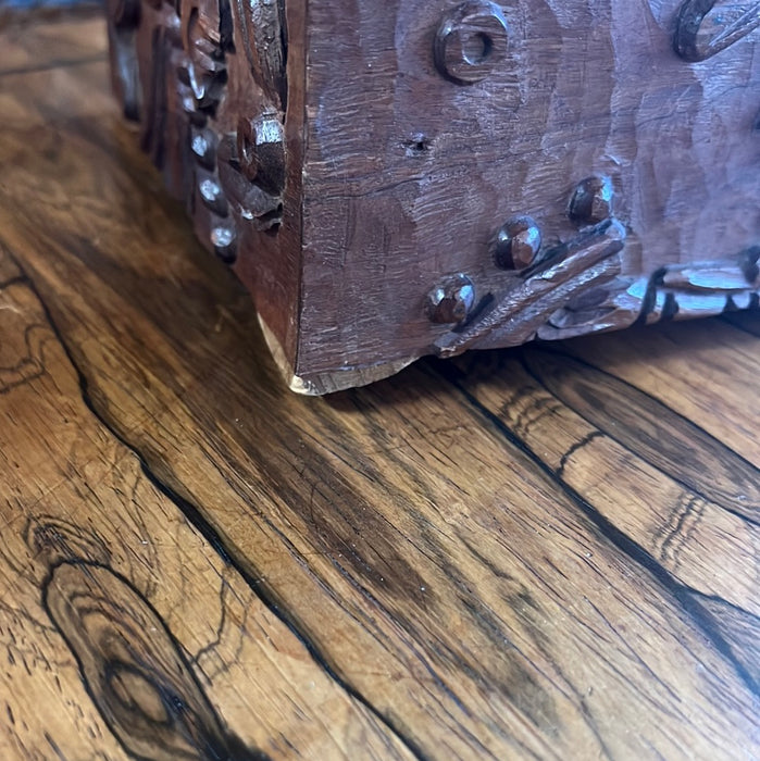 CARVED MAHOGANY BOX WITH INDIGINOUS PEOPLES