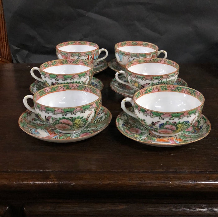 * SET OF SIX ROSE FAMILLE COFFEE CUPS WITH SAUCERS ADDED TO SOLD LOT