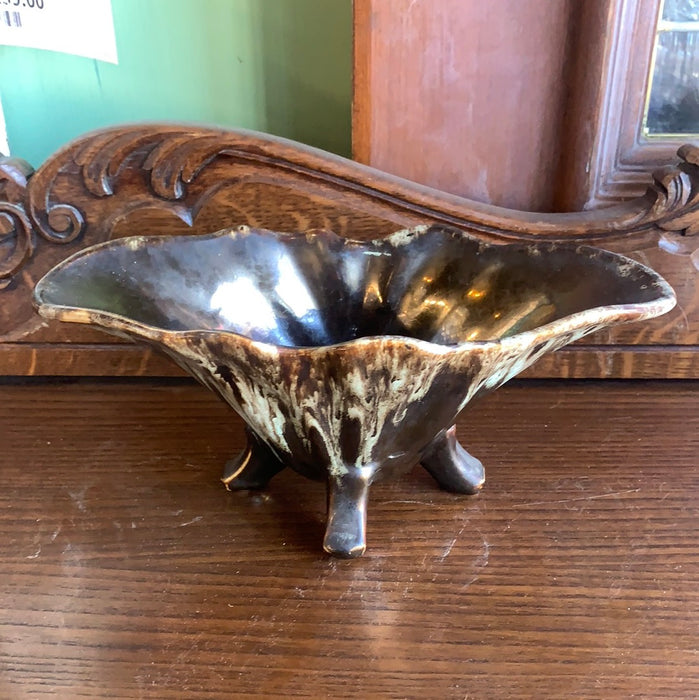 BLUE AND BROWN METALLIC GLAZED FOOTED PLANTER