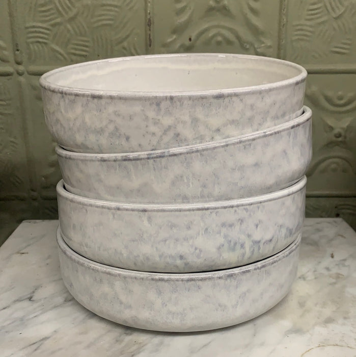 SET OF 4 LARGE LOW WHITE GLAZED BOWLS