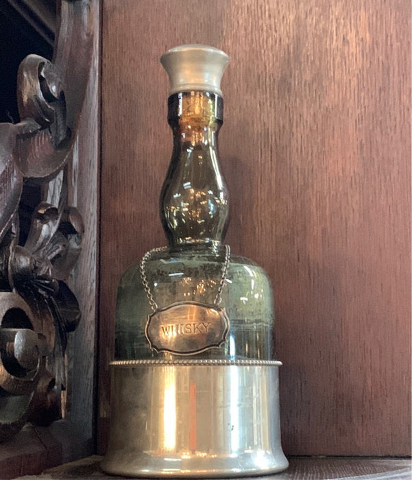 GREEN WHISKEY BOTTLE WITH SILVER LABLE